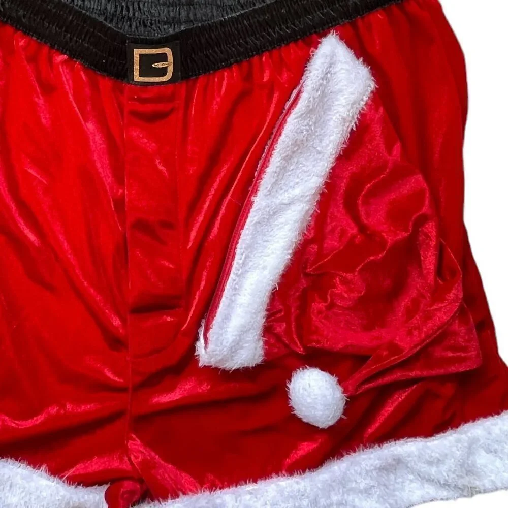 NEW Red Velvet Santa Boxers with Matching Santa Hat White Faux Fur Trim Size XL
